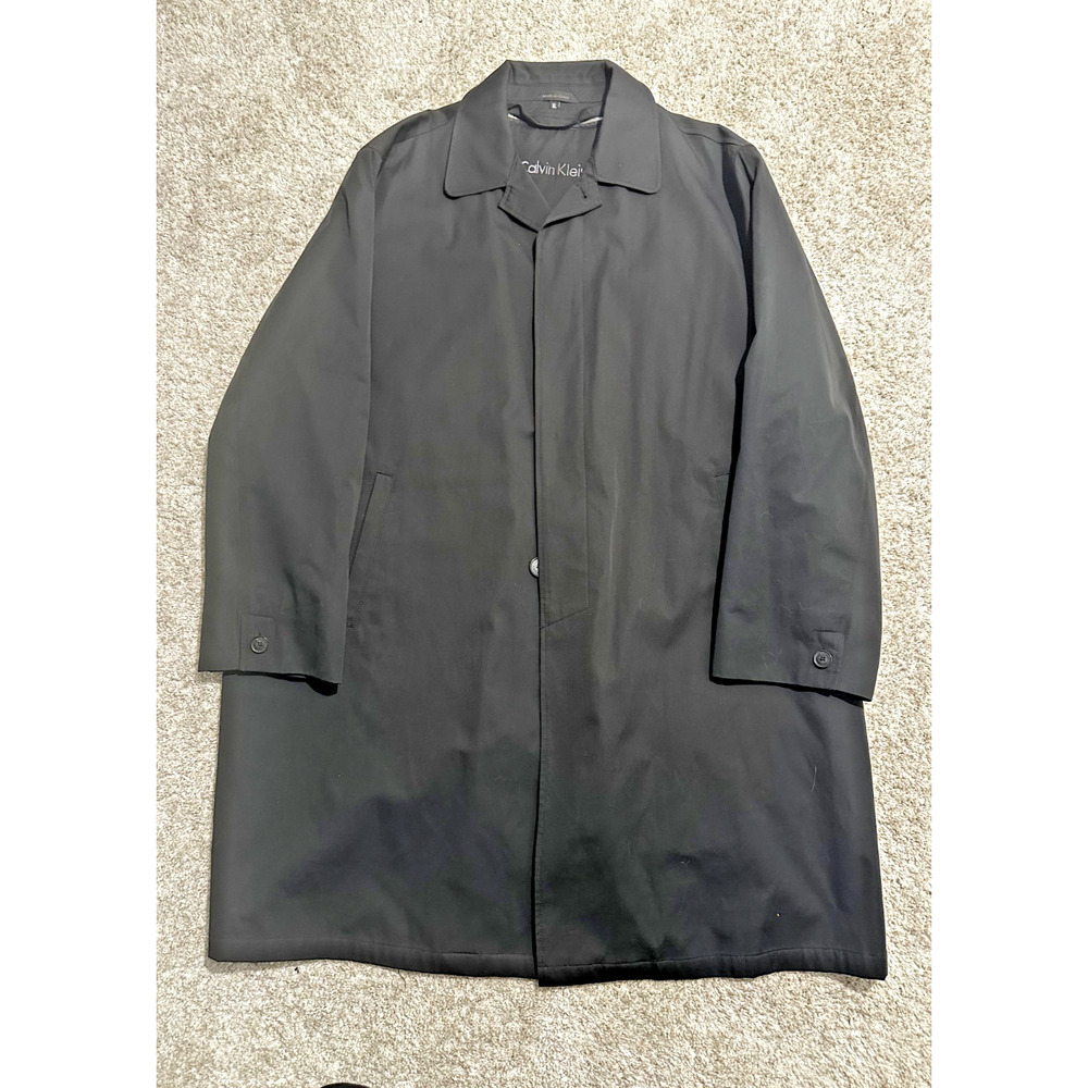 Calvin Klein Men’s Black Overcoat XL Wool Blend Button Front Long Coat